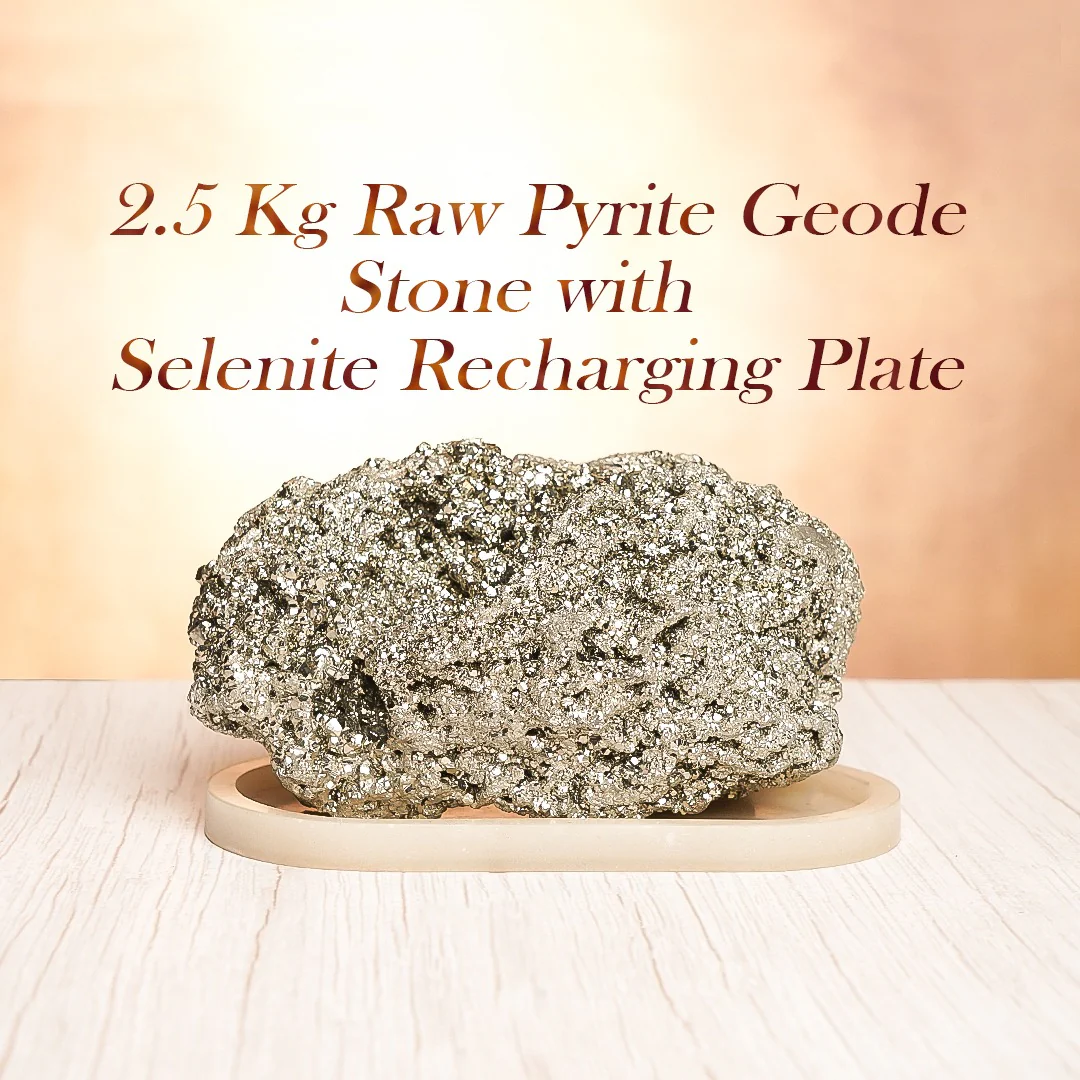 2.5 Kg Raw Pyrite Geode Stone With Selenite Recharging Plate - Image 2