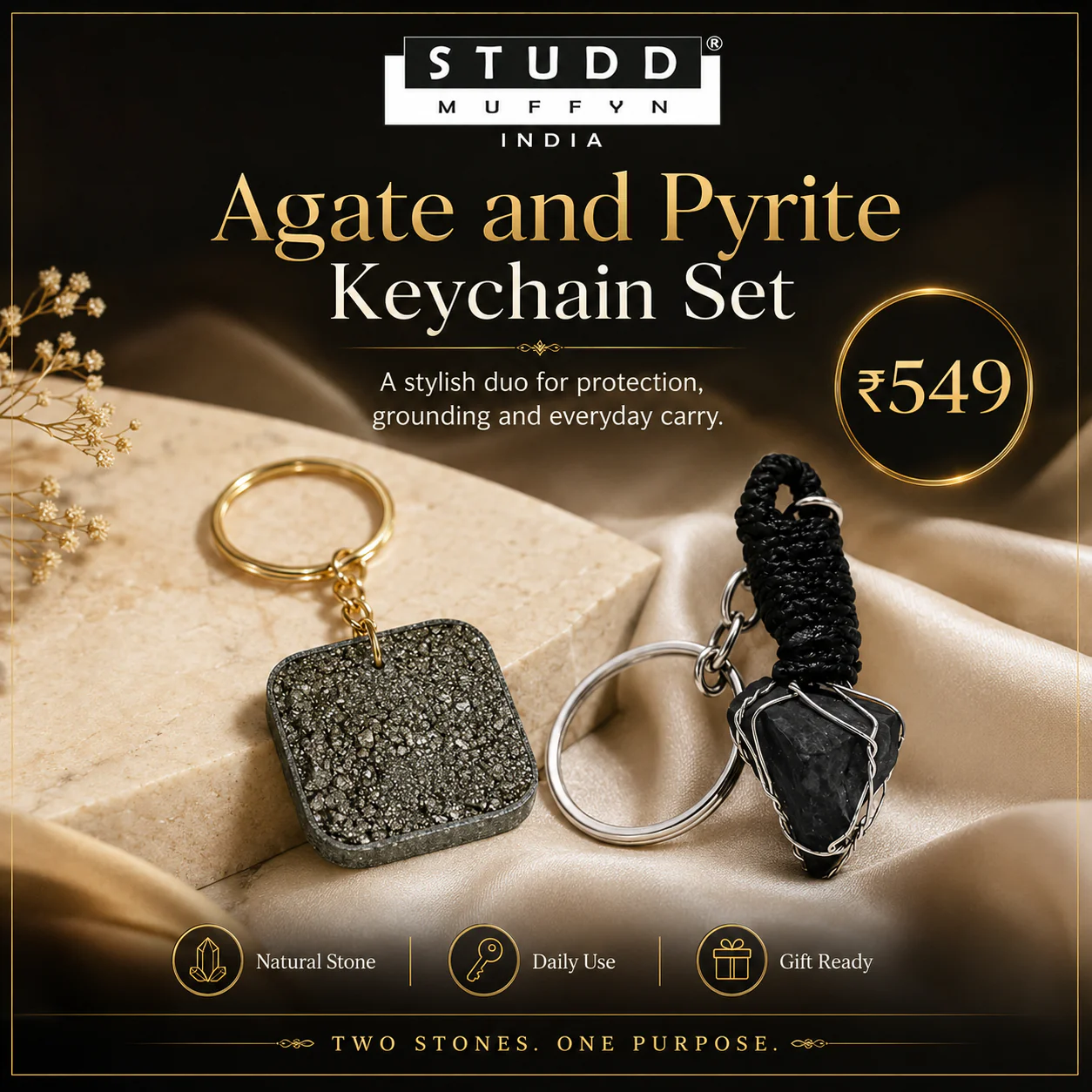 AGATE AND PYRITE KEYRING SET - Image 2