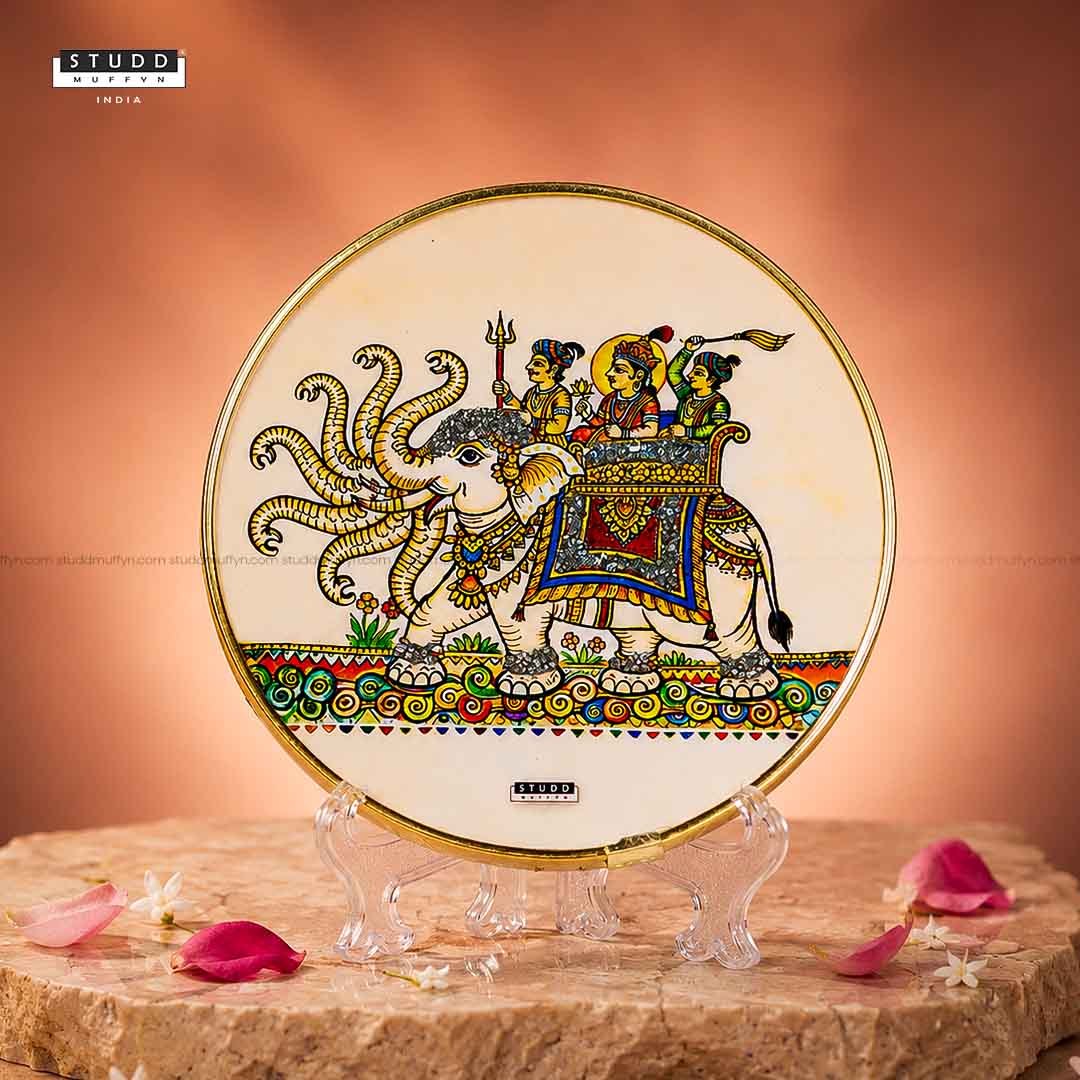 Airavata of Abundance Pyrite Chakra | Phad Art Frame