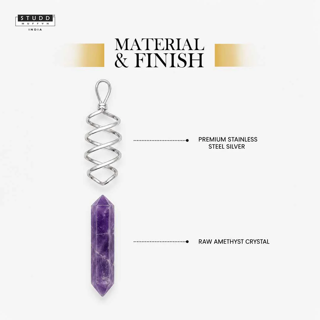 Amethyst and Rose Quartz Crystal Pencil Pendant with 18K Gold-tone Plated Chain - Image 4
