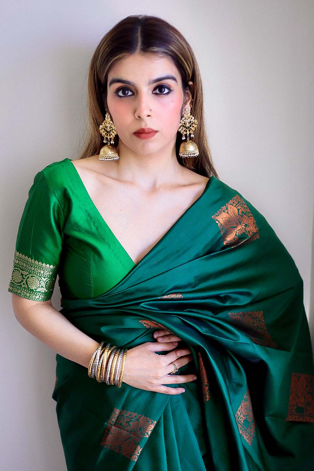 Banares I Banarasi Silk Saree I Dark Green - Image 5