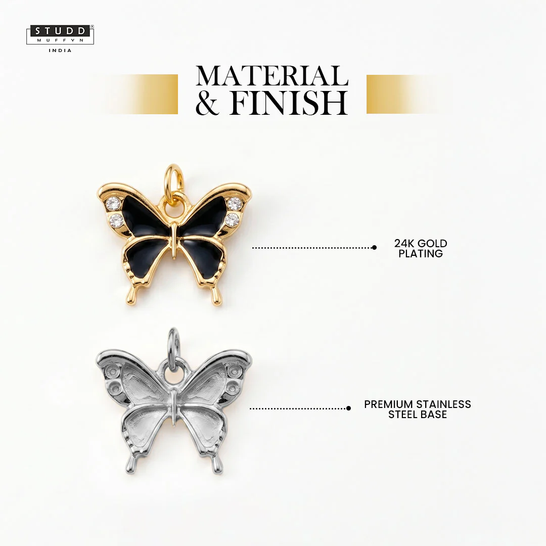 Black Butterfly Pendant - 24k Gold Plated [ With Chain ] - Image 3