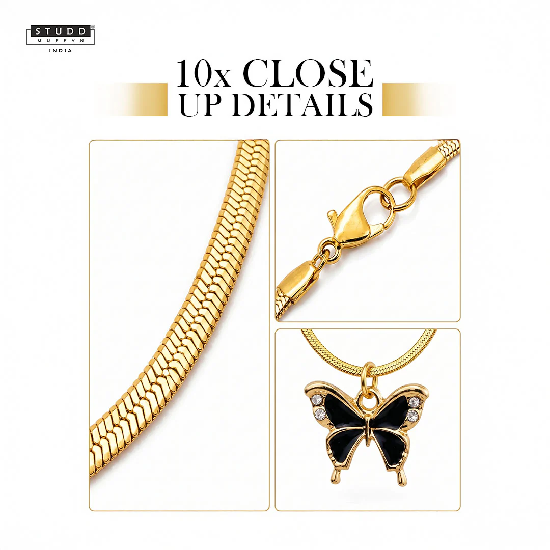 Black Butterfly Pendant - 24k Gold Plated [ With Chain ] - Image 5