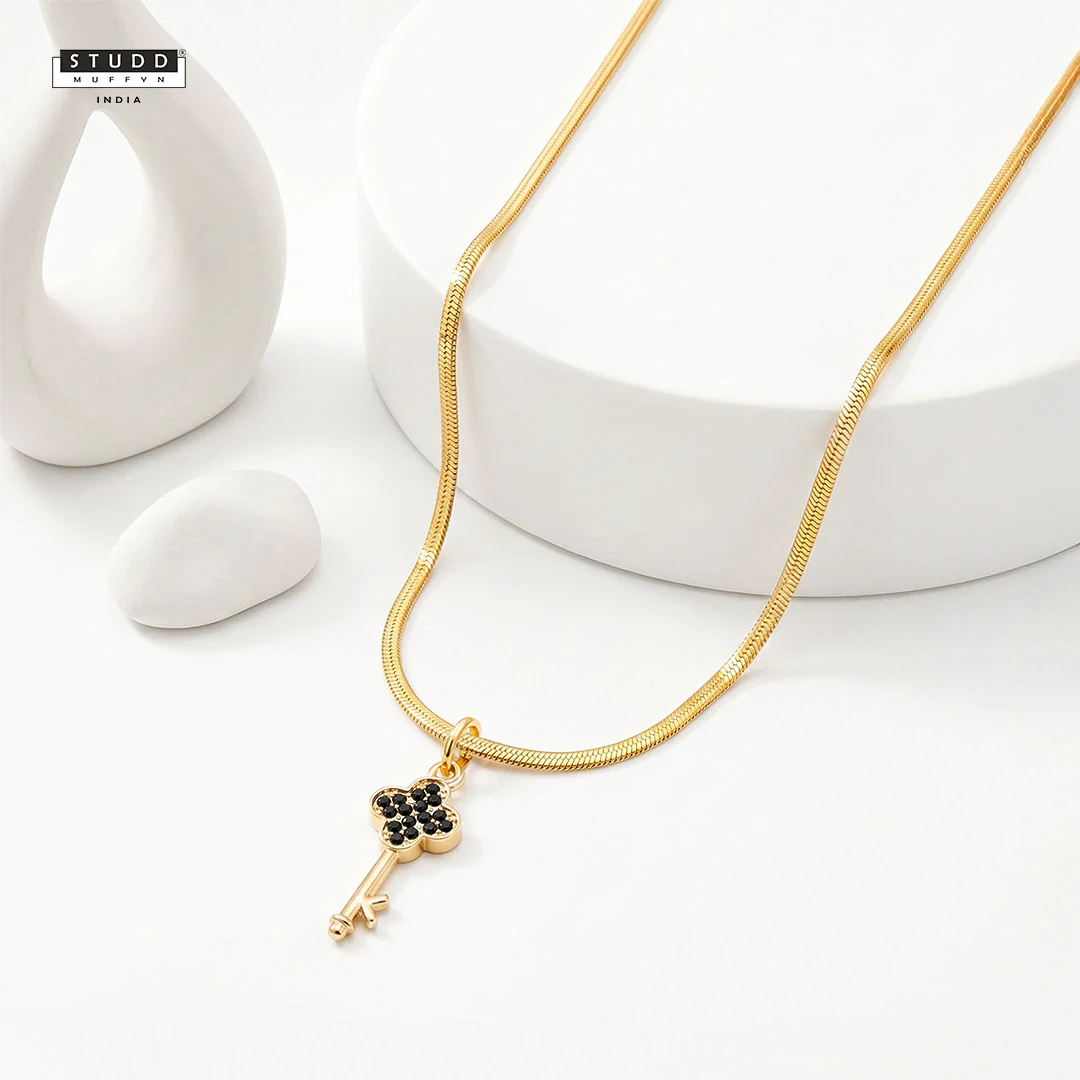 Key Pendant - 24k Gold Plated [ With Chain ]