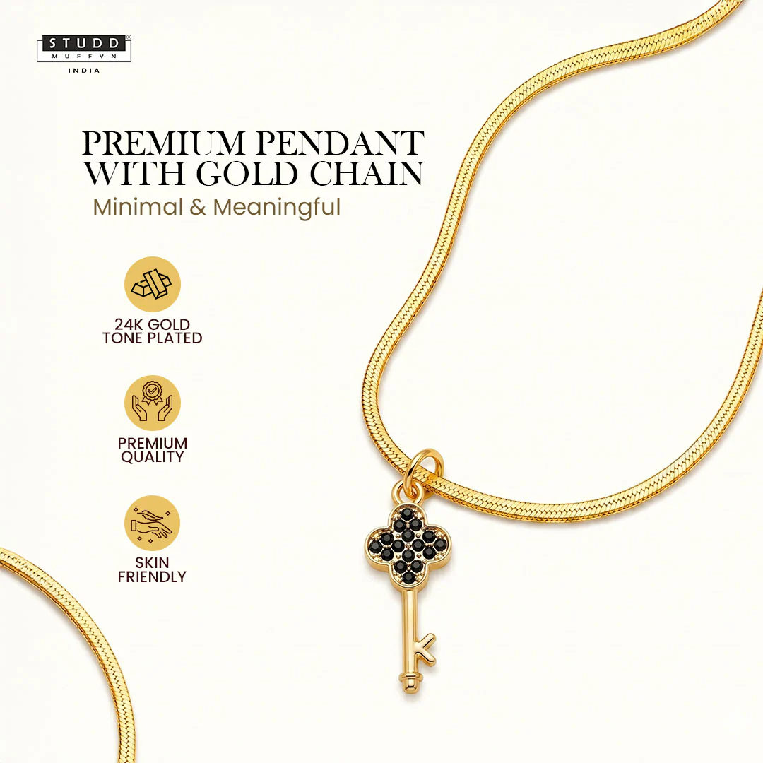 Key Pendant - 24k Gold Plated [ With Chain ] - Image 2