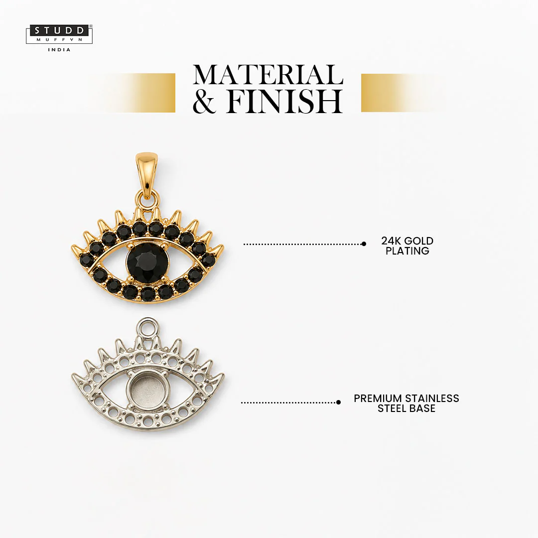 Black Evil Eye Pendant - 24k Gold Plated [ With Chain ] - Image 3