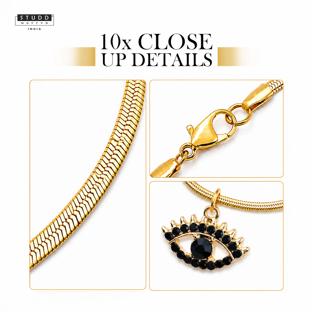 Black Evil Eye Pendant - 24k Gold Plated [ With Chain ] - Image 5