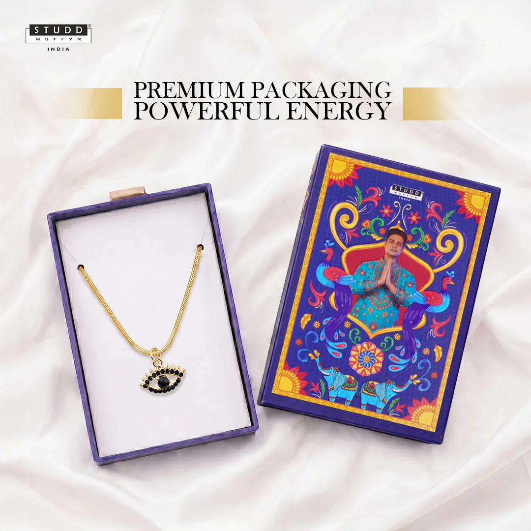 Black Evil Eye Pendant - 24k Gold Plated [ With Chain ] - Image 7