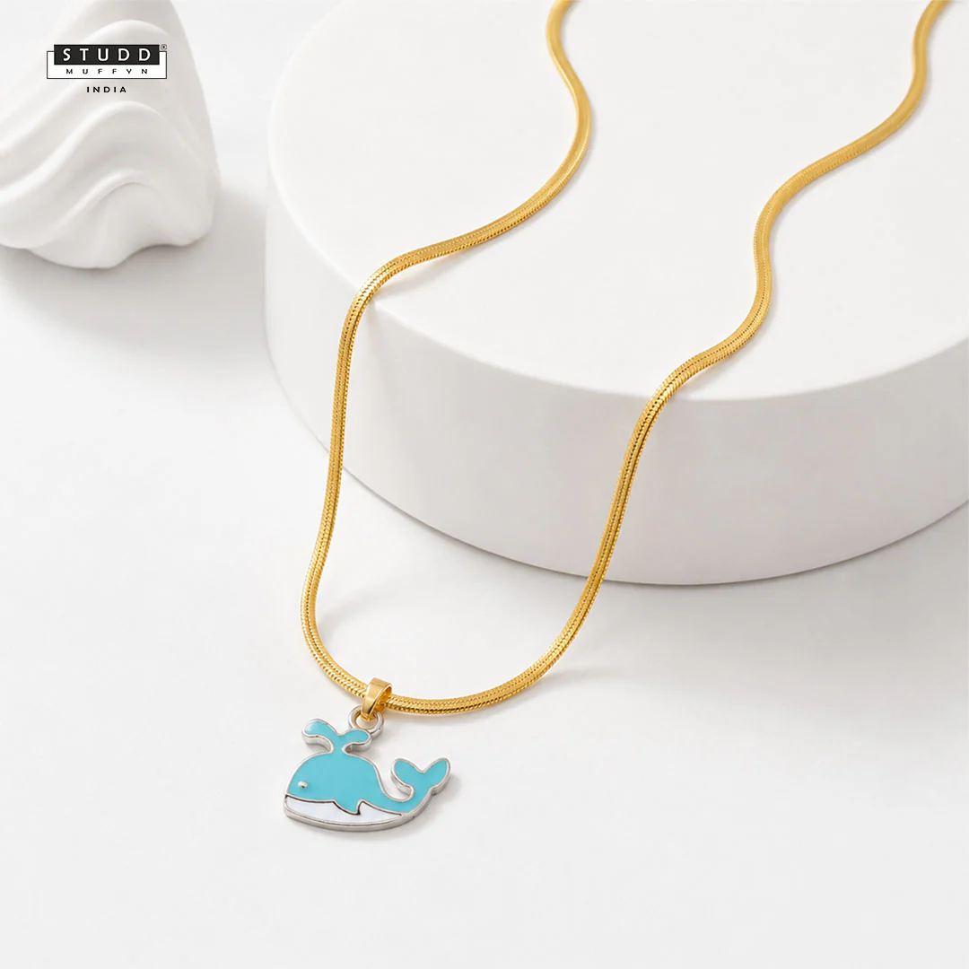 Blue Dolphin Pendant - 24k Gold Plated [ With Chain ]