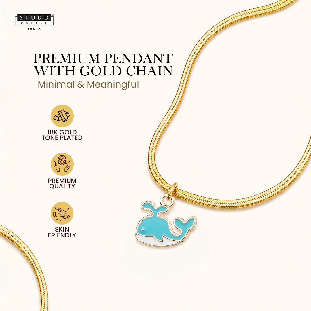 Blue Dolphin Pendant - 24k Gold Plated [ With Chain ] - Image 2