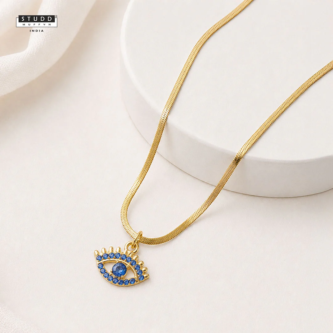 Blue Evil Eye Pendant - 24k Gold Plated [ With Chain ]