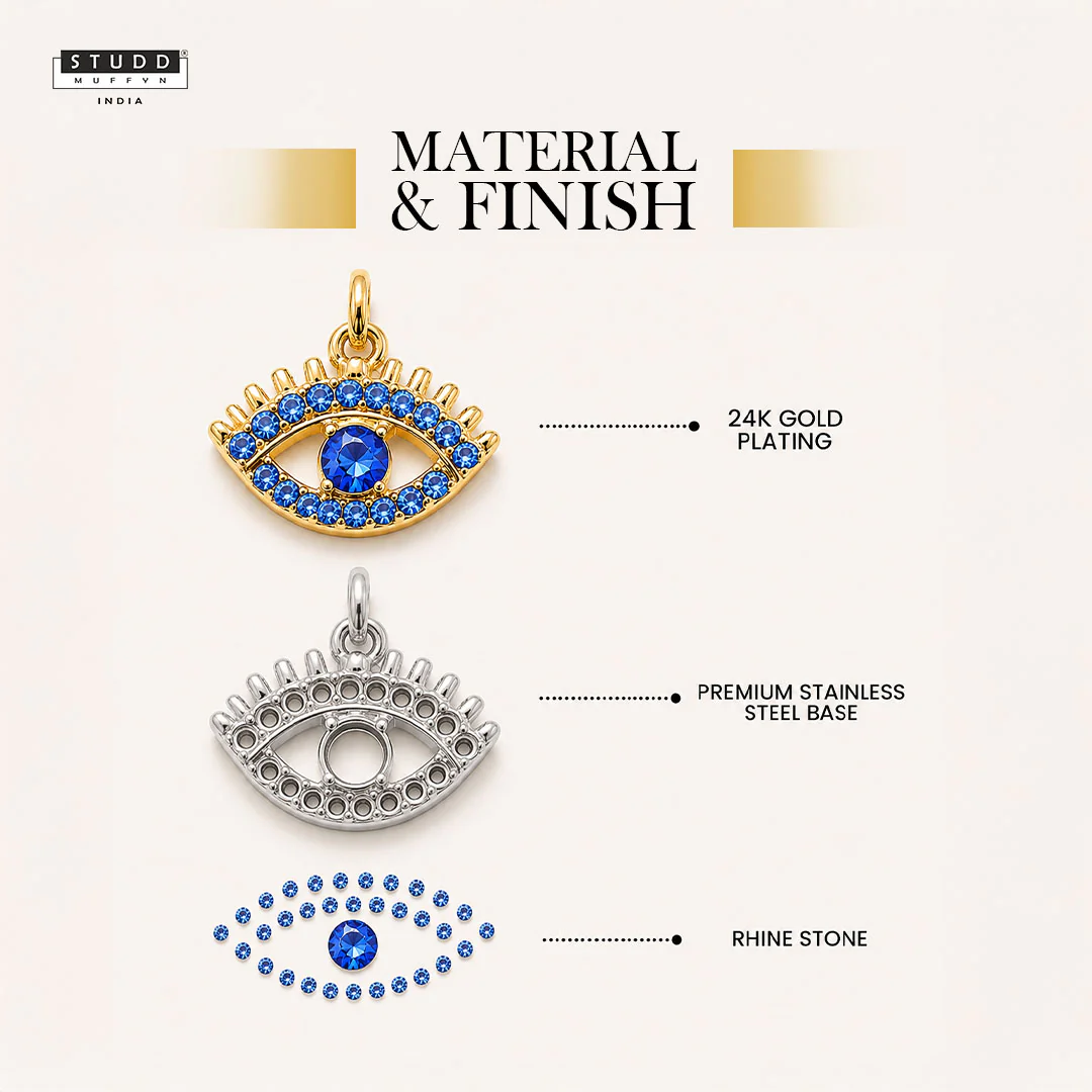 Blue Evil Eye Pendant - 24k Gold Plated [ With Chain ] - Image 3