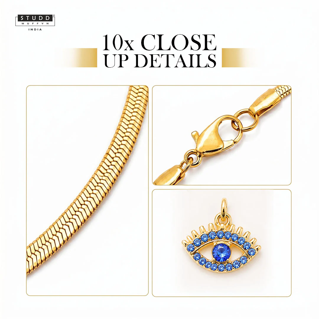 Blue Evil Eye Pendant - 24k Gold Plated [ With Chain ] - Image 5