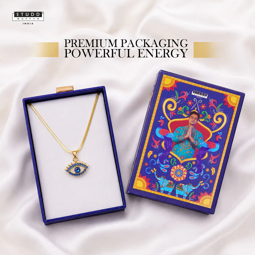 Blue Evil Eye Pendant - 24k Gold Plated [ With Chain ] - Image 7