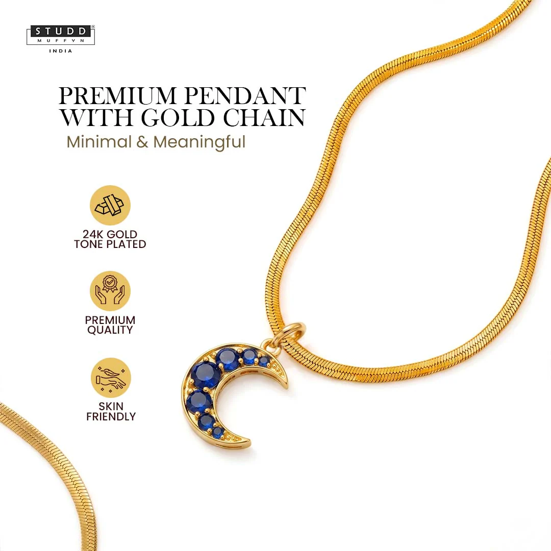 Blue Quartz Crescent Pendant [ With Chain ] - Image 2
