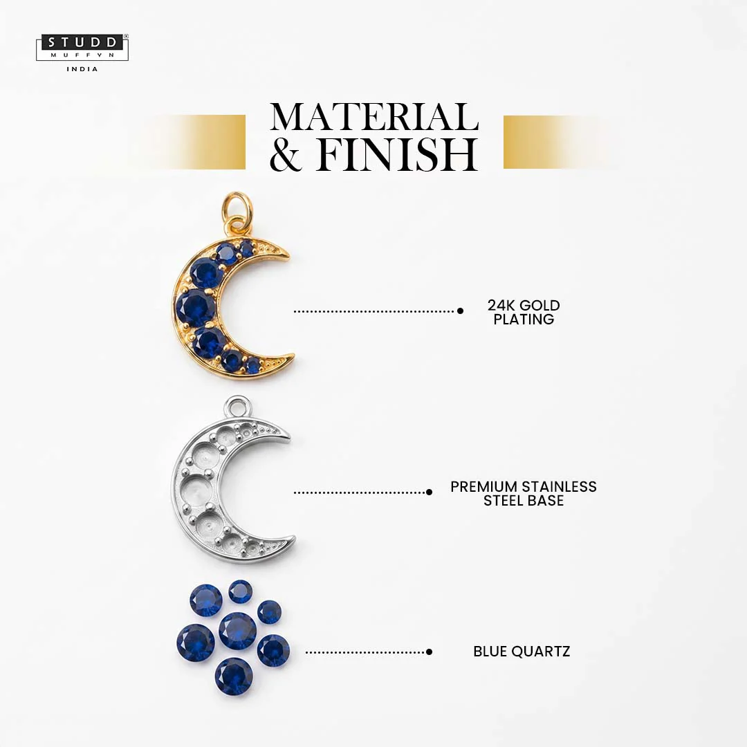 Blue Quartz Crescent Pendant [ With Chain ] - Image 4