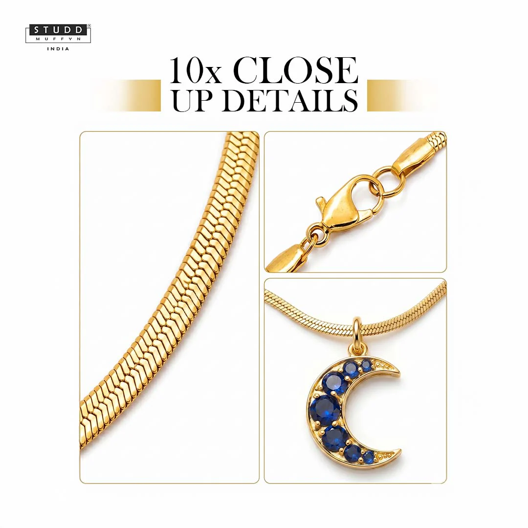 Blue Quartz Crescent Pendant [ With Chain ] - Image 5