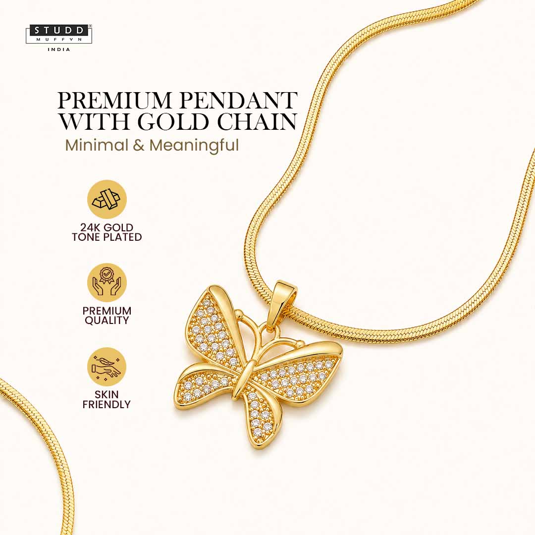 Brave Wings Butterfly Pendant – 24K Gold Tone Plated [With Chain] - Image 2