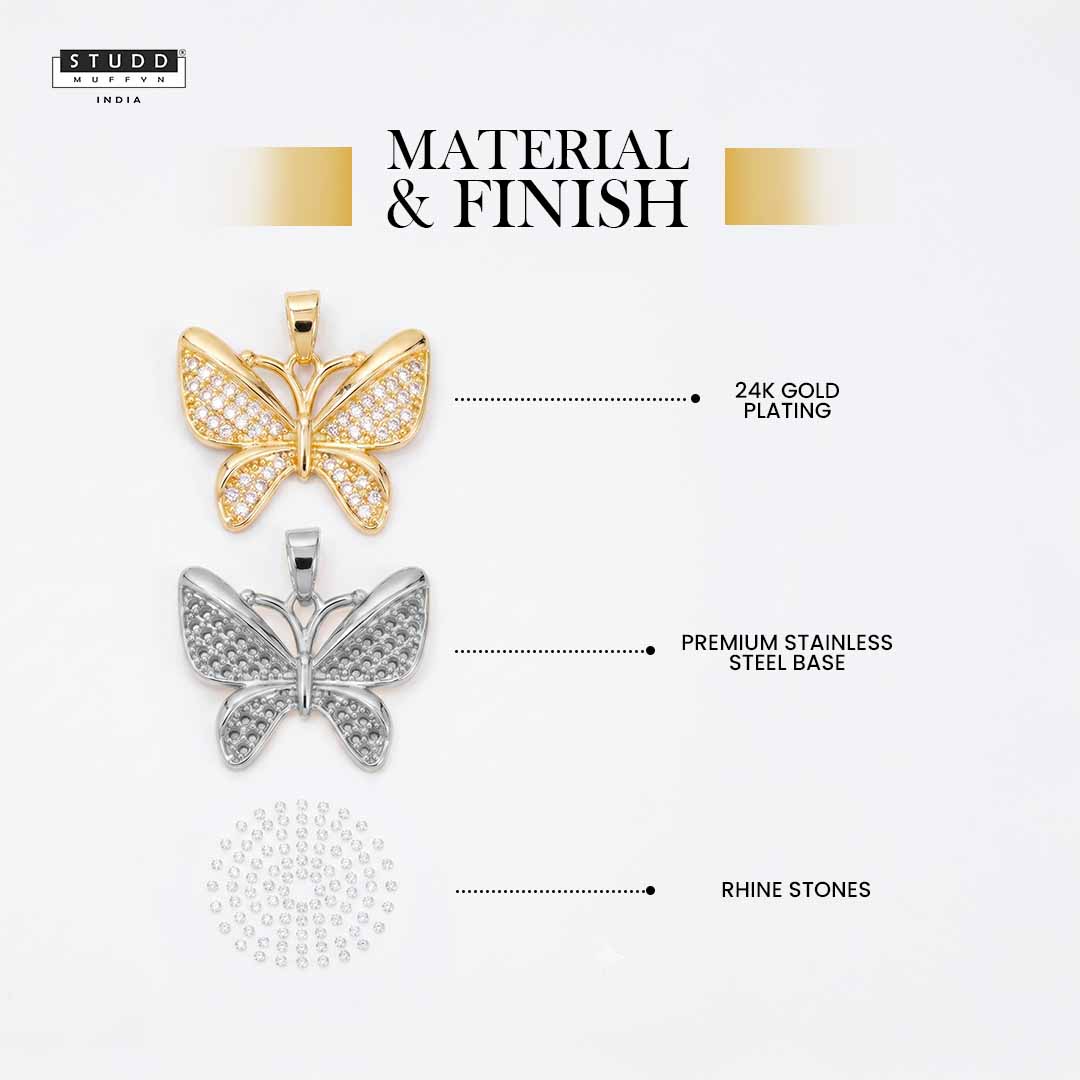 Brave Wings Butterfly Pendant – 24K Gold Tone Plated [With Chain] - Image 3