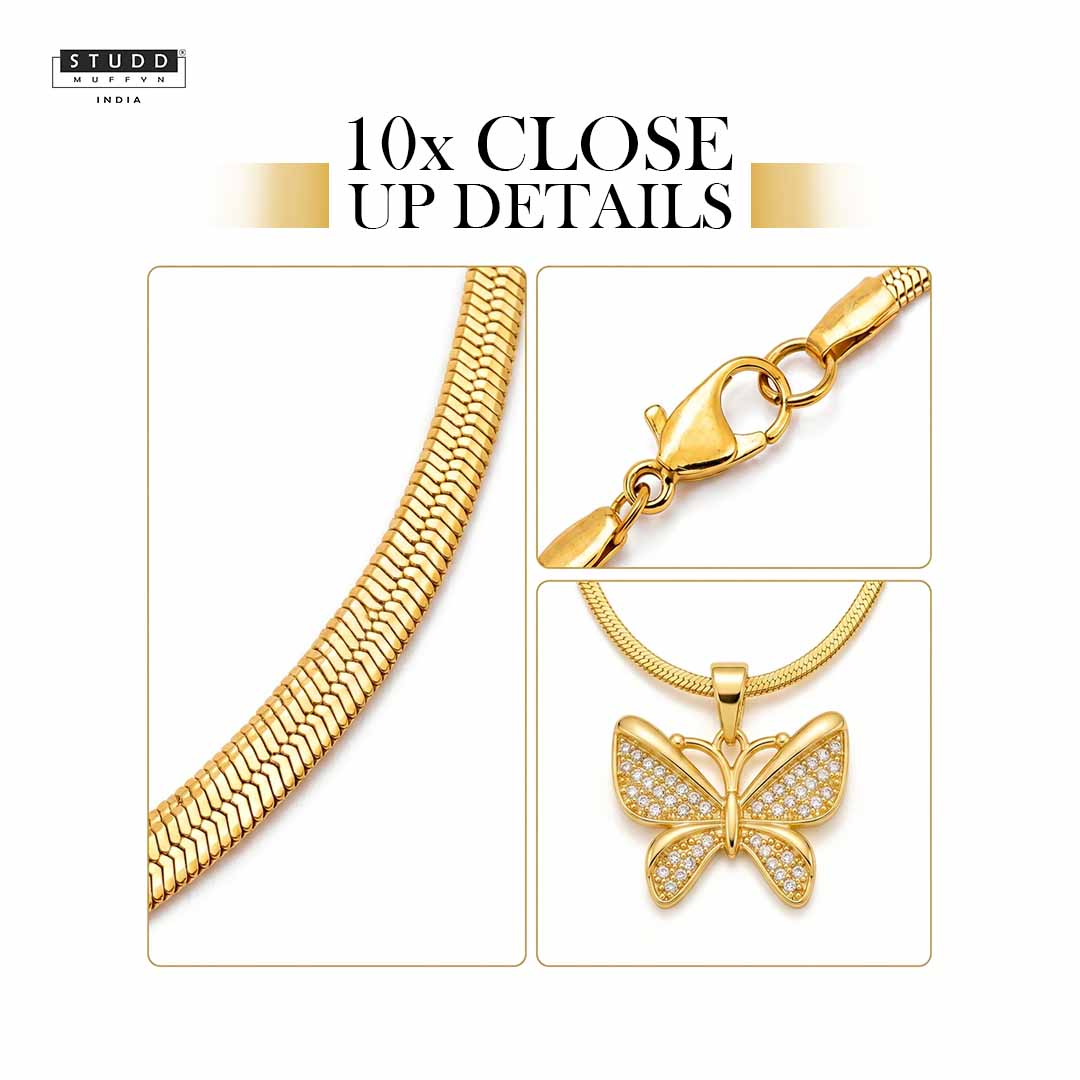 Brave Wings Butterfly Pendant – 24K Gold Tone Plated [With Chain] - Image 5