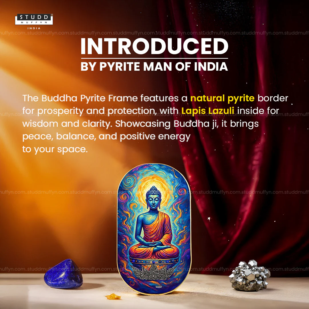 Buddha Pyrite-Lapis Lazuli Frame [ Capsule Shape ] - Image 2