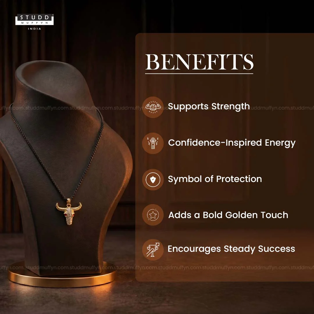 Guardian Bull Pendant - 24k Gold Tone Plated [ Black Chain ] - Image 4