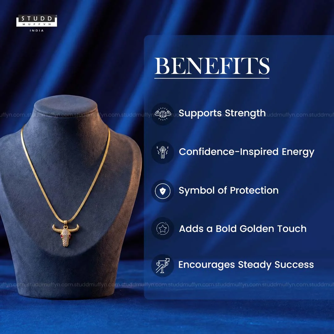 Guardian Bull Pendant - 24k Gold Tone Plated [ Gold Chain ] - Image 4