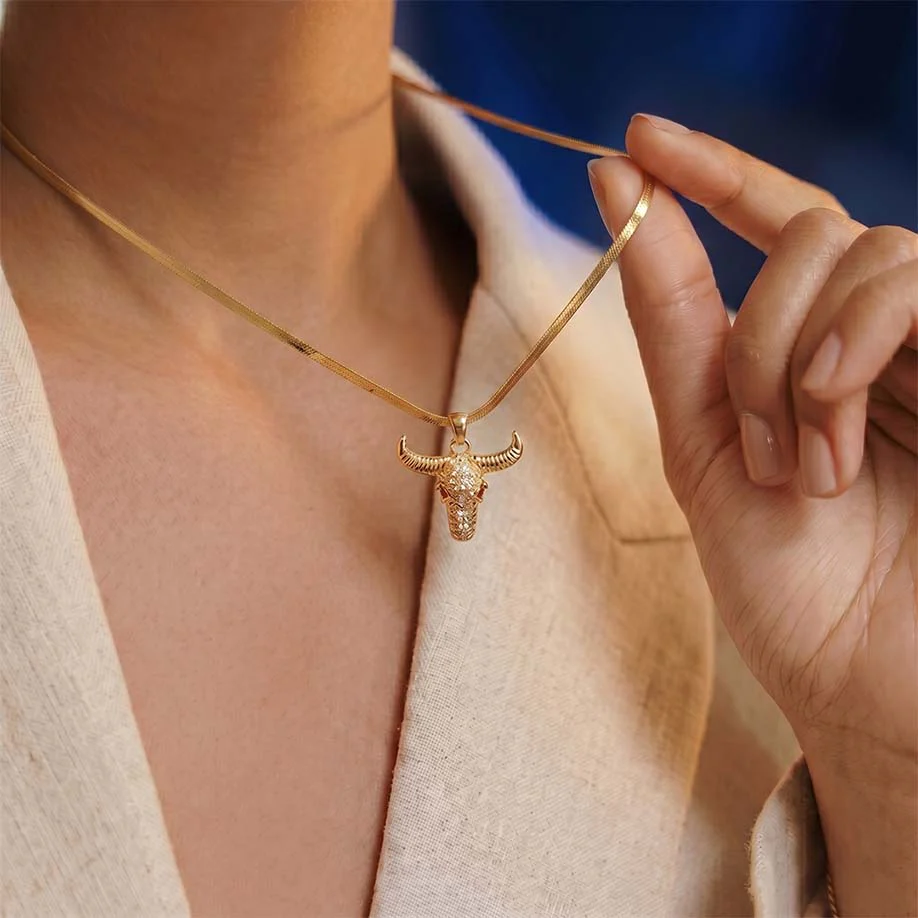 Guardian Bull Pendant - 24k Gold Tone Plated [ Gold Chain ] - Image 7