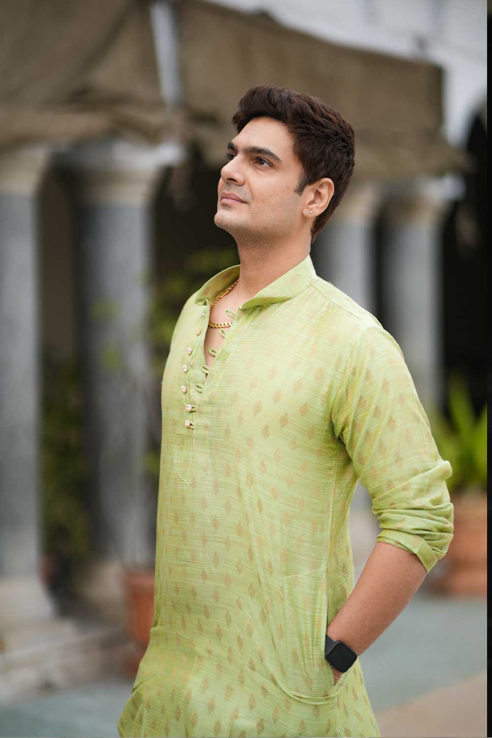 Chanderi Silk Lime Green Kurta - Image 4