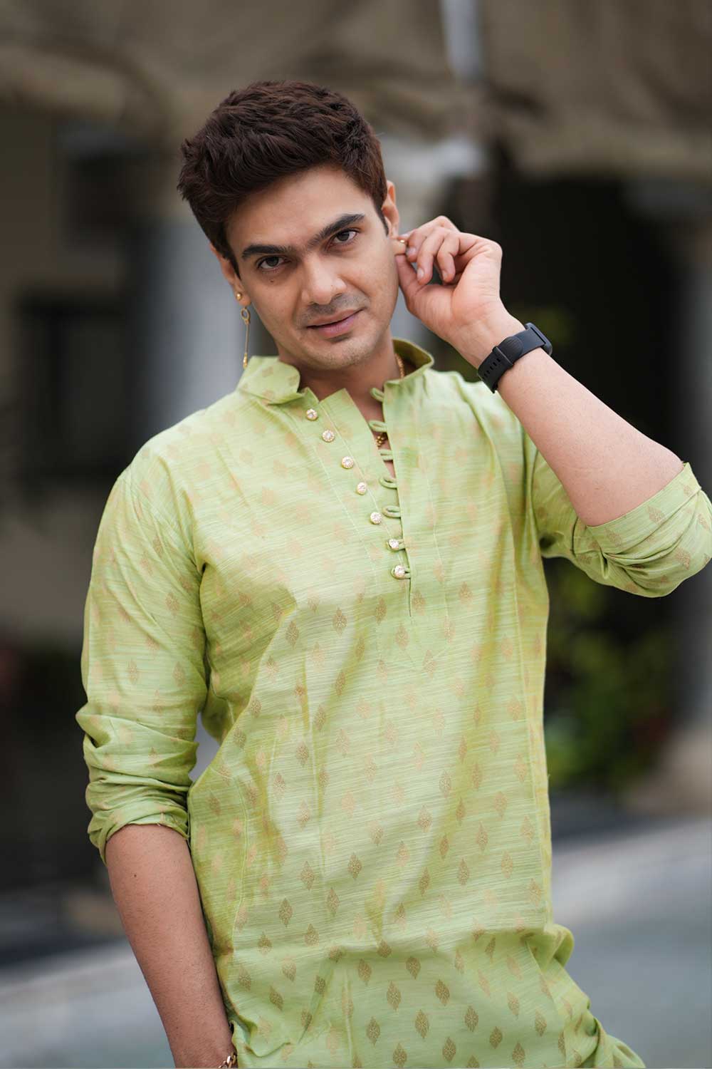 Chanderi Silk Lime Green Kurta - Image 5