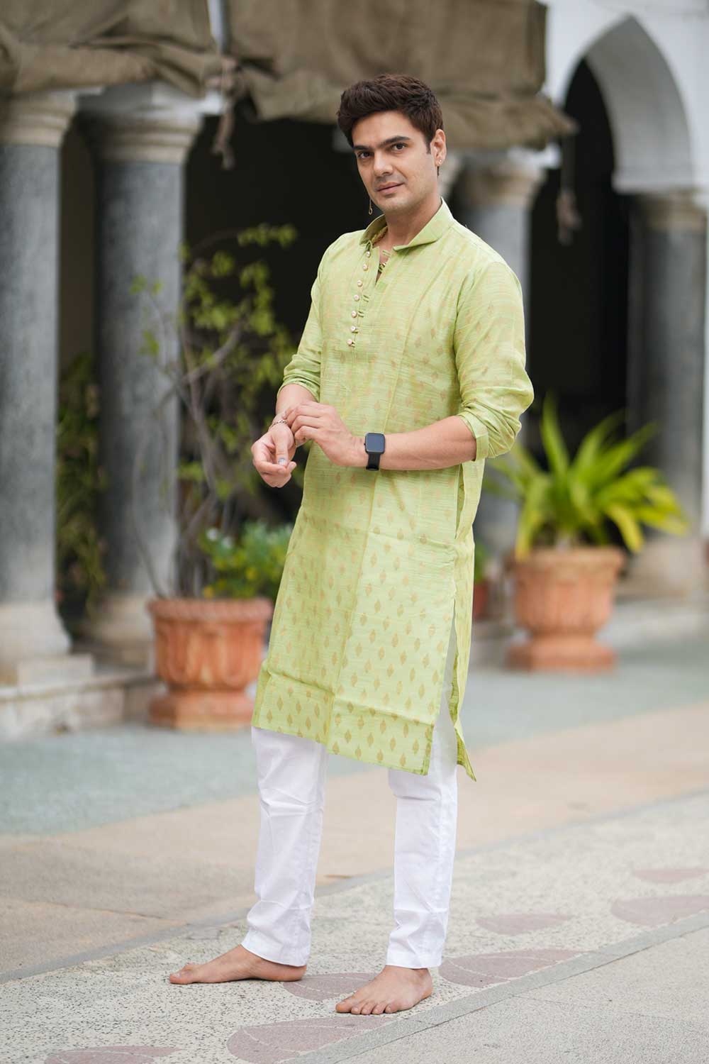 Chanderi Silk Lime Green Kurta - Image 6