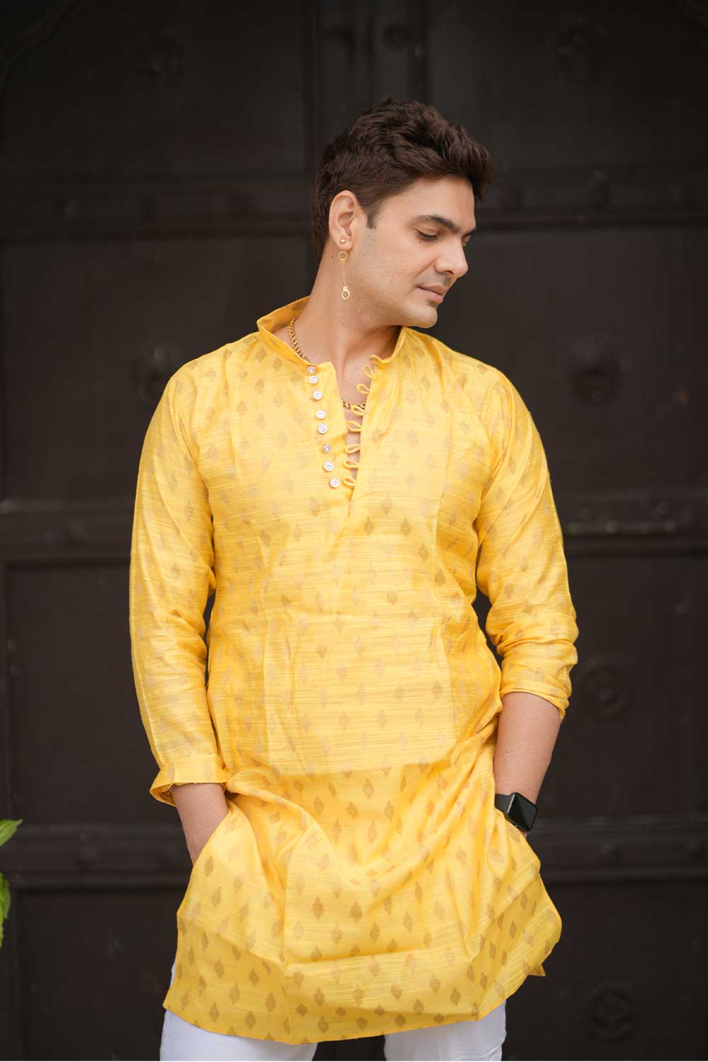 Chanderi Silk Yellow Kurta - Image 3