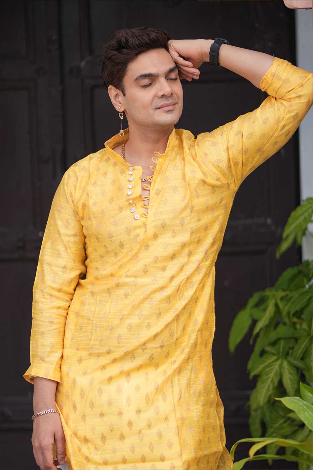 Chanderi Silk Yellow Kurta - Image 4