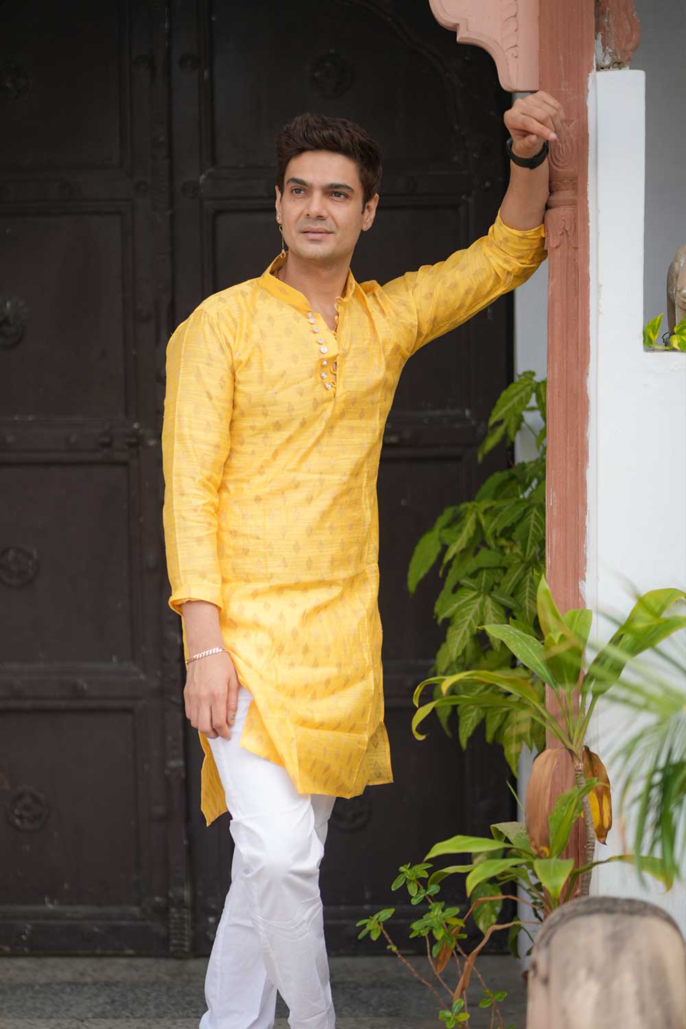 Chanderi Silk Yellow Kurta - Image 5