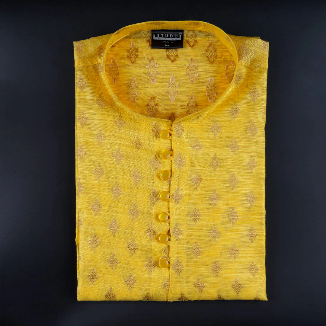 Chanderi Silk Yellow Kurta - Image 7