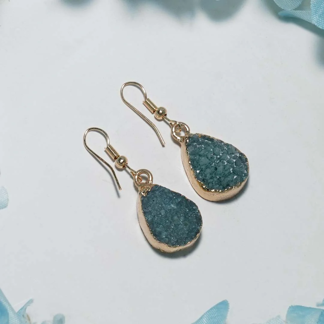 Drusy Stone Earrings Blue - Image 2