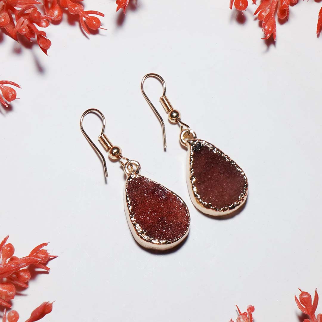 Drusy Stone Earrings Maroon - Image 2