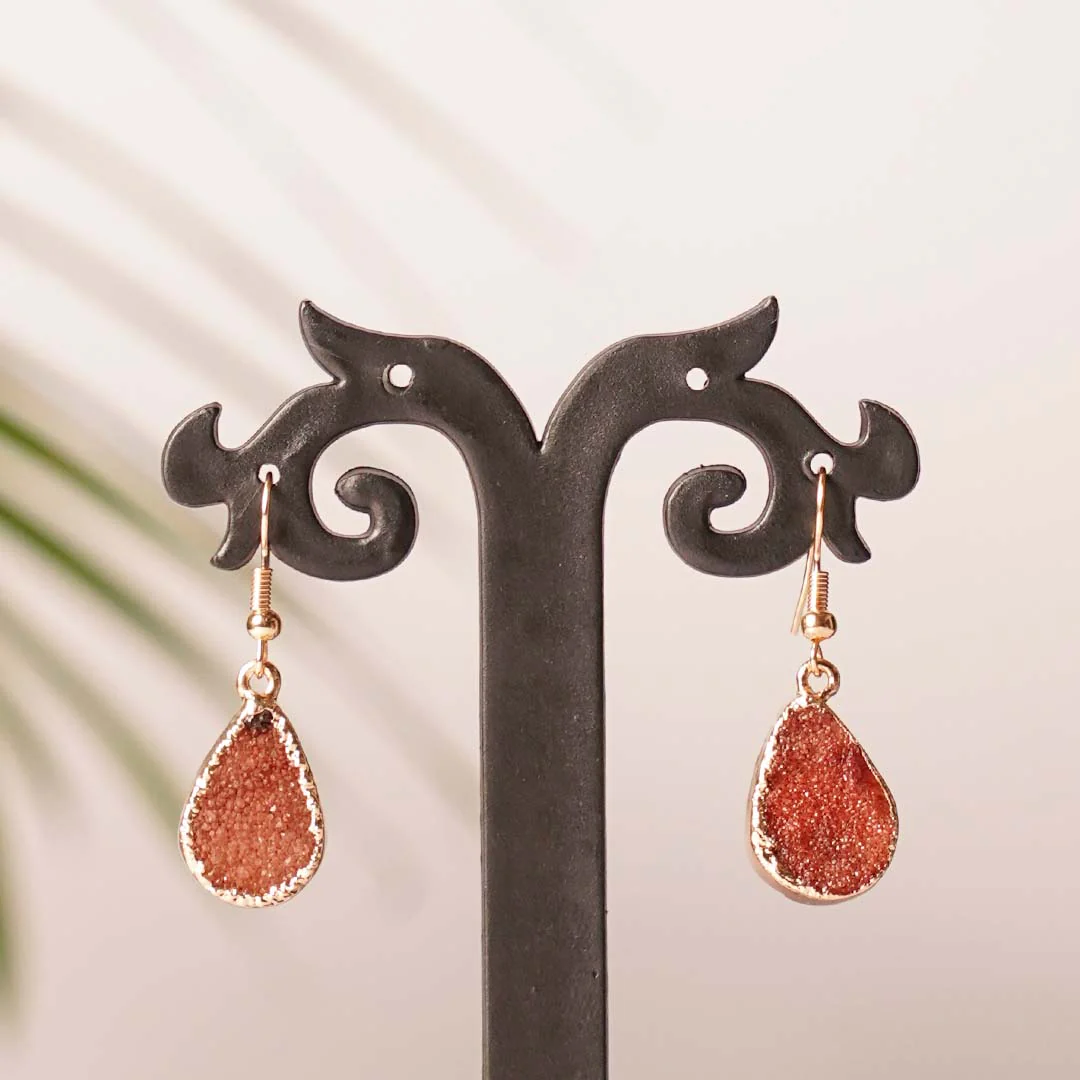 Drusy Stone Earrings Maroon - Image 4