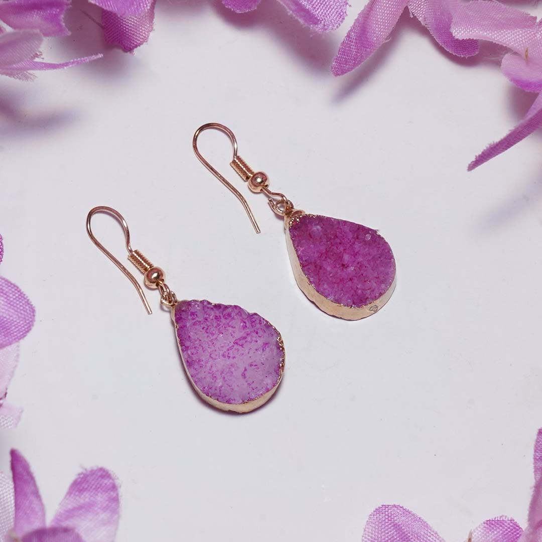 Drusy Stone Earrings Pink - Image 2