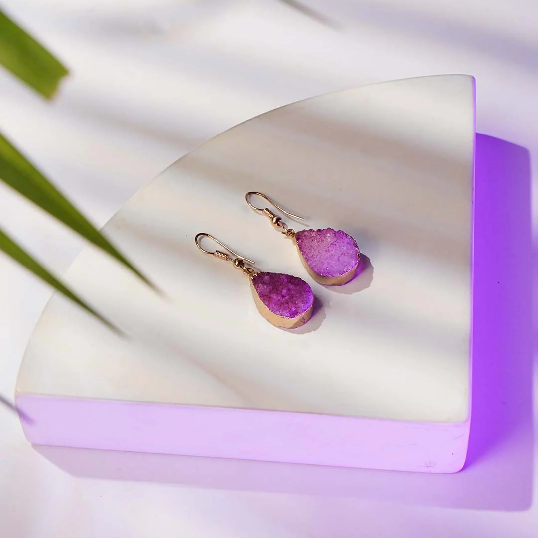 Drusy Stone Earrings Pink - Image 3