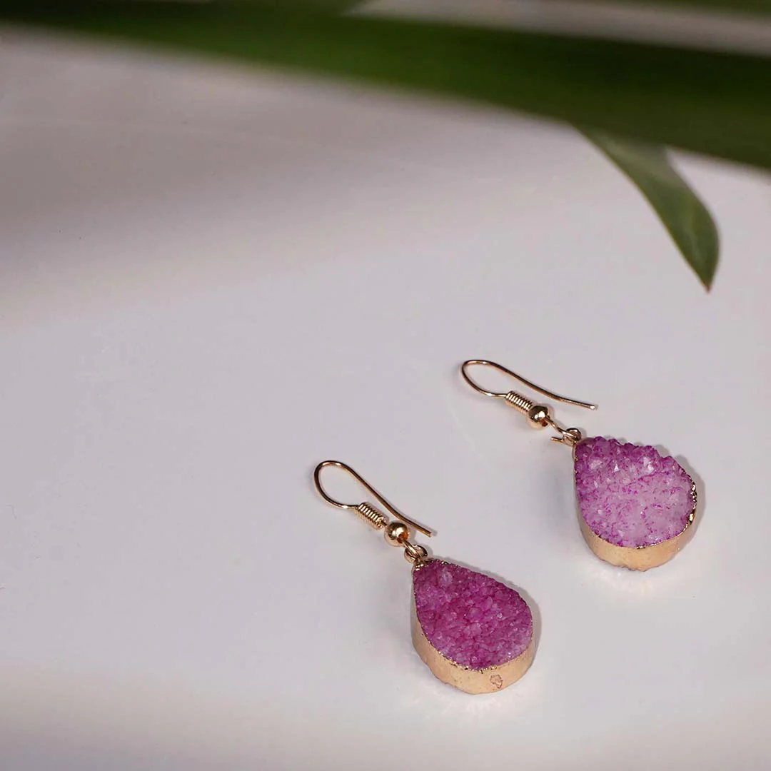 Drusy Stone Earrings Pink - Image 4