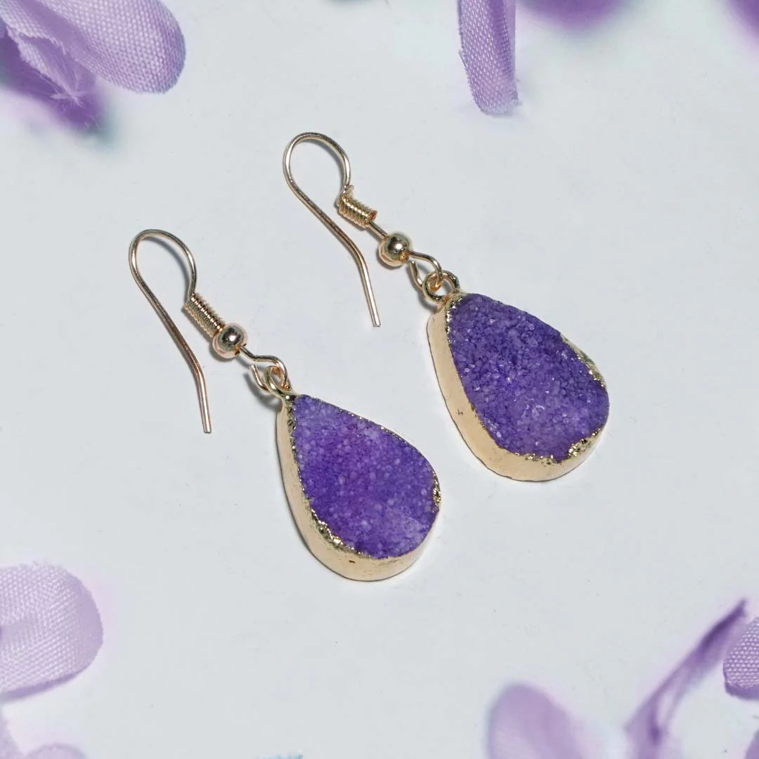 Drusy Stone Earrings Purple - Image 2