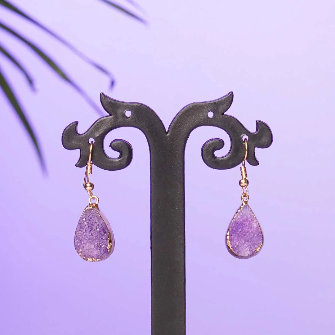 Drusy Stone Earrings Purple - Image 3