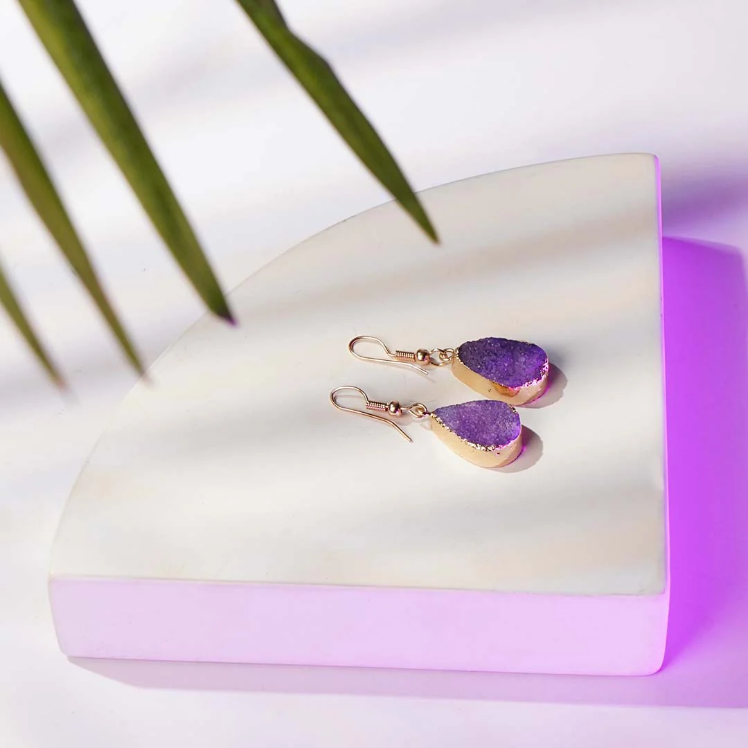 Drusy Stone Earrings Purple - Image 4