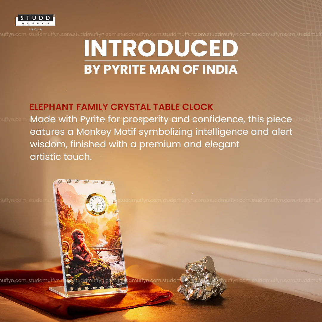 Vanara In Dhyan Pyrite Crystal Table Clock - Image 2