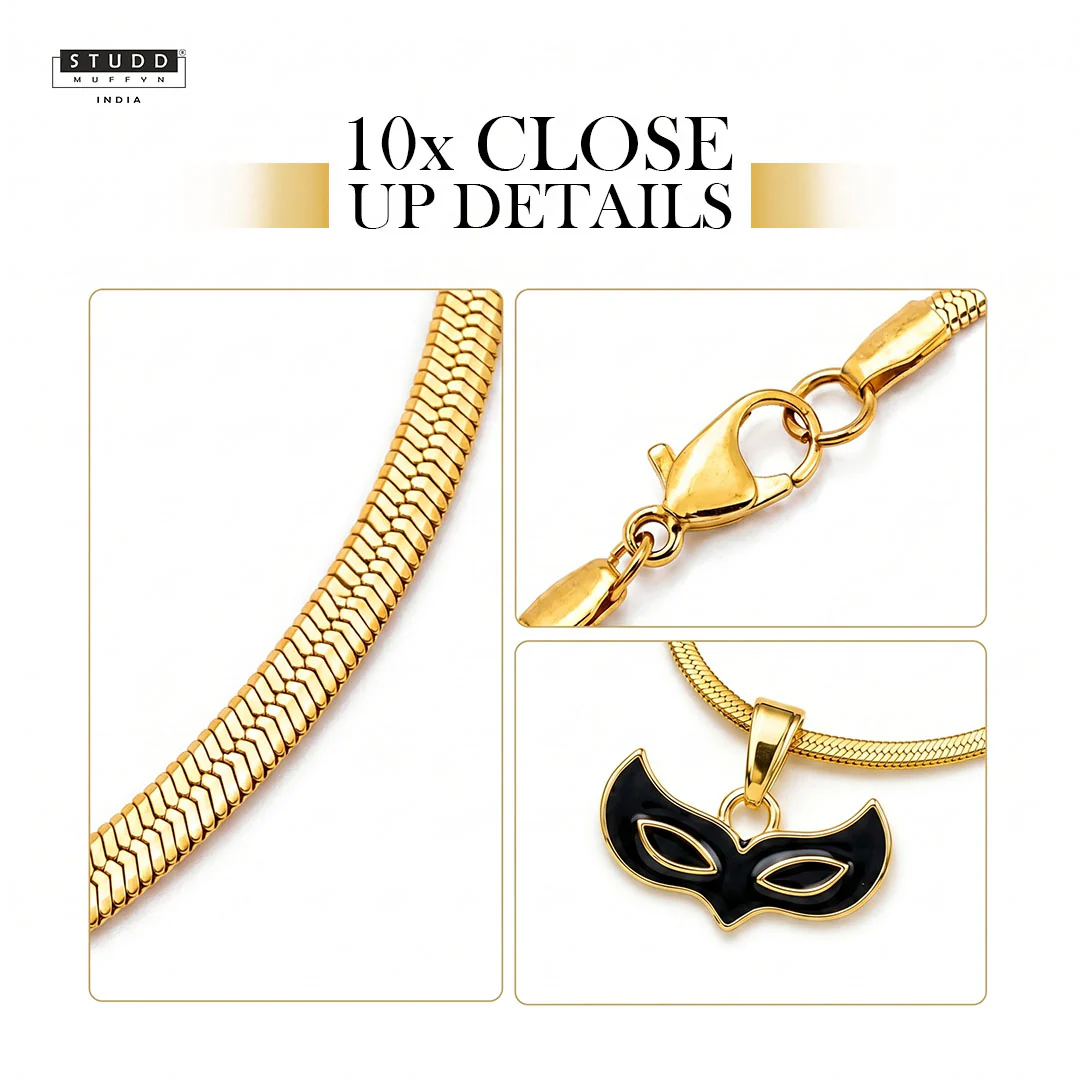Face Mask Pendant - 24k Gold Plated [ With Chain ] - Image 5