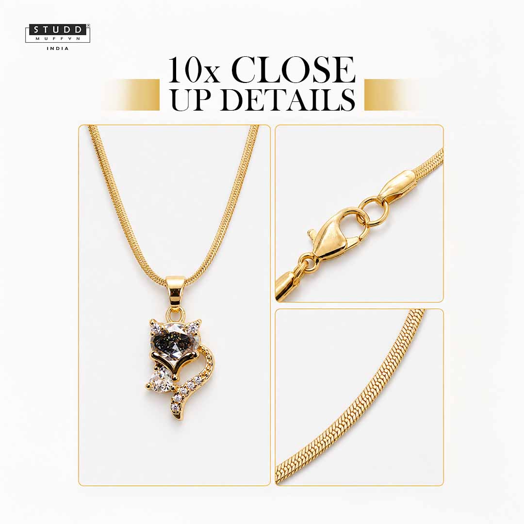 Wisdom Fox Pendant - 24k Gold Tone Plated [ With Chain ] - Image 5