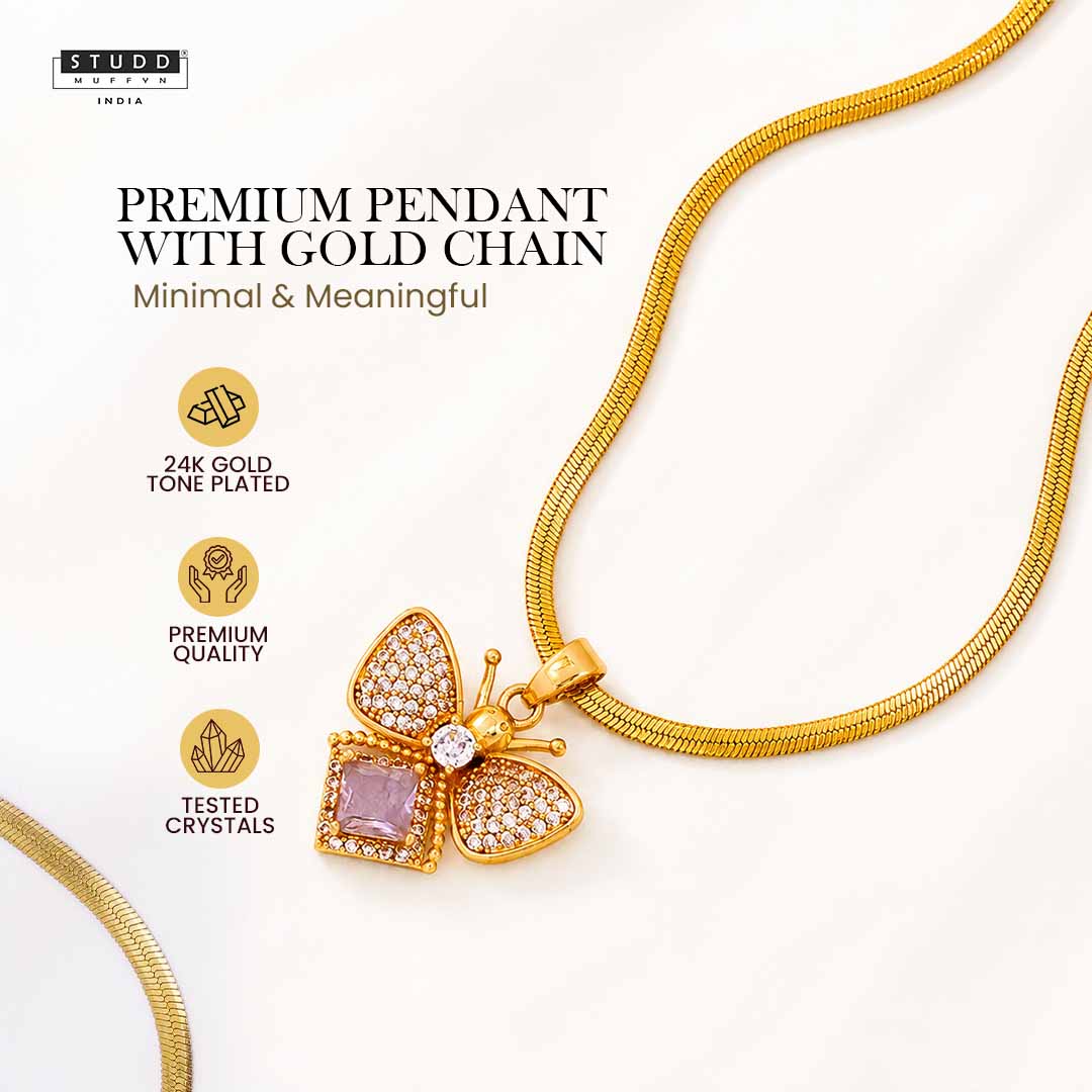 FreeFlow Butterfly Crystal Pendant – 24K Gold Tone Plated [ With Chain ] - Image 2