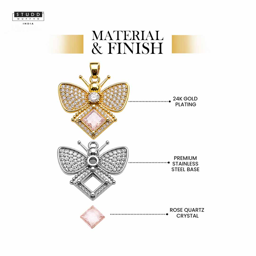 FreeFlow Butterfly Crystal Pendant – 24K Gold Tone Plated [ With Chain ] - Image 4