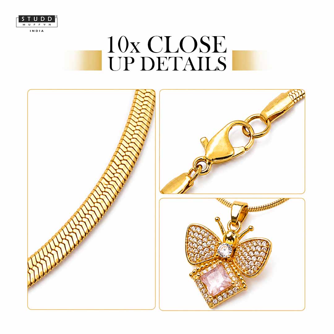 FreeFlow Butterfly Crystal Pendant – 24K Gold Tone Plated [ With Chain ] - Image 5